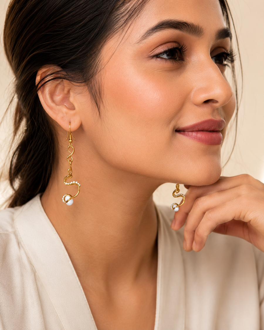 Golden Spiral Pearl Earrings